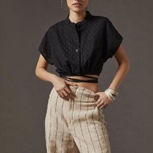 COREY LYNN CALTER AUBREY TEXTURED CROP SHIRT